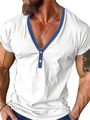 Male Contrast Color V-Neck Short Sleeve Shirts