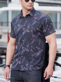 Feather & Paisley & Floral Print Holiday Short Sleeve Shirt for Men