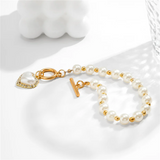 Female Modish Imitation Pearl OT Buckle Heart Bracelets