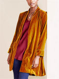 Long Sleeve Hidden Button Velvet Coats for Women