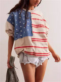 Female American Flag Personality Patchwork Lazy Pullover Sweatshirts