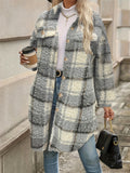 Leisure Contrast Color Plaid Fluffy Coat for Women