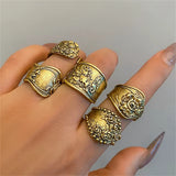 Ethnic Style Hand-Carved Flower 5Pcs/Set Women's Opening Ring