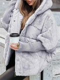 Winter Batwing Sleeve Plush Patchwork Hooded Down Coat for Women