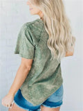 Leisure Washed Effect Buttoned Neck T-shirt for Women