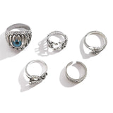 5Pcs/Set Blue Evil Eye Snake Scorpion Unisex Gothic Rings