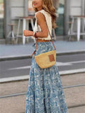 Casual Mini Floral Print Blue Ruffled Skirts for Women