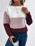 Female Color Contrast Patchwork Round Neck Pullover Sweater