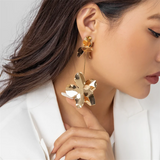 Luxury Gold & Silver Flower Pendant Statement Earrings for Lady