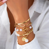 4pcs/Set OT Buckle Charm Imitation Pearl Bracelets