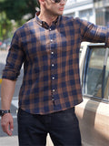 Retro Contrast Color Plaid Lapel Button Up Shirt for Men