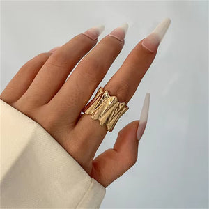 Vintage Geometric Wave Chunky Rings for Lady