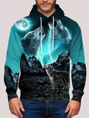 Moon & Wild Wolf Howl 3D Printed Hoodies for Male