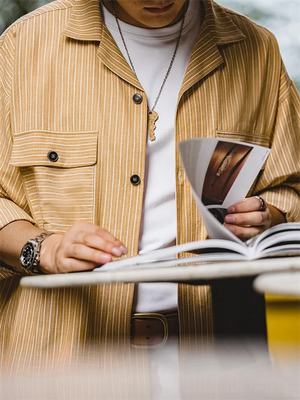 Men's Spring Autumn Striped Shirt with Pockets