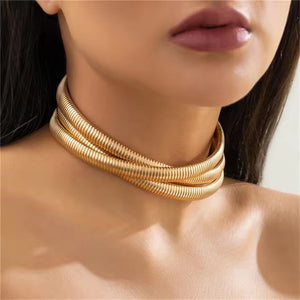 Exaggerated Punk Layered Metal Chunky Necklace for Women