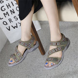 Side Cutout Ethnic Pattern Flat Sandals for Women