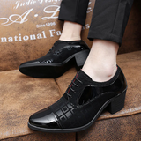 Male Square Check Pattern Mid Cuban Heel Dress Shoes