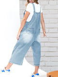 Female Classic Relaxed Fit Blue Denim Jumpsuits