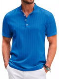 Simple Retro Striped Texture Short Sleeve Henley Shirt for Men