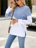 Stripe & Solid Color Round Neck Loose Sweatshirt for Female