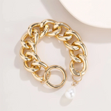 Ladies Stylish Artificial Pearl Gold Chain Bracelet