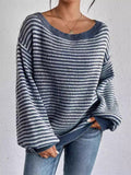 Female Lantern Sleeve Striped Off Shoulder Sweaters