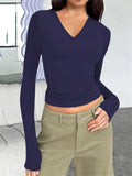 V Neck Slim Fit Stretchy Simple Base Shirt for Women