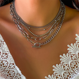 5Pcs/Set Punk Style Multilayer Iron Chain Necklace for Women