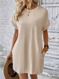 Holiday Simple Round Neck Batwing Short Sleeve Mini Dress for Lady