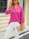 Solid Color Women's V-Neck Button Textured T-Shirts