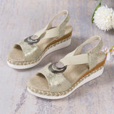 Women's Retro Snake Print Metal Ring Roman Wedge Sandals