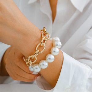 Couple 2pcs/Set Link Chain Elegant Faux Pearl Punk Bracelets