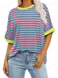 Pullover Round Neck Striped Colorblocked Women's T-shirt