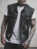 Rock Biker Men's Denim Vest with Hell Rider Print