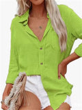 Loose Fitting Solid Color Single-Breasted Blouses for Female