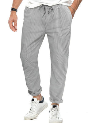 Men's Relaxed Fit Striped Straight-Leg Trousers