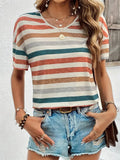 Rainbow Stripe Leisure Cozy Summer T-shirts for Women