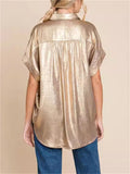 Single-breasted Batwing Sleeve Shinny Blouses for Ladies