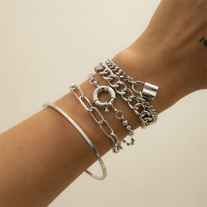 5Pcs/Set Female Gothic Metal Chain Lock Bracelets