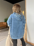 Front Pocket Casual Denim Hoodie for Ladies