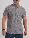 Feather & Paisley & Floral Print Holiday Short Sleeve Shirt for Men