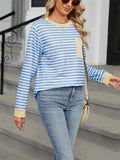 Contrast Color Stripe Chest Pocket Long Sleeve Shirt for Women