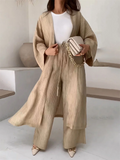 Elegant Pleated Texture Long Shirt + Loose Pants for Lady