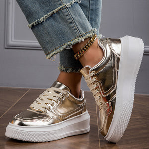 Female Durable Metallic Platform Lace-Up Shoes