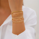 8Pcs/Set Trendy Metal Chain Bead Bracelets for Women