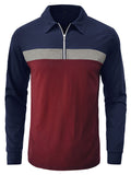 Men's Fitted Lapel Color Block Polo Shirt for Autumn