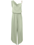 Ladies Cowl Neck Waisted Dressy Jumpsuits with Chain