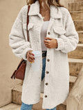 Women's Cute Fluffy Lapel Button Mid-Length Coat