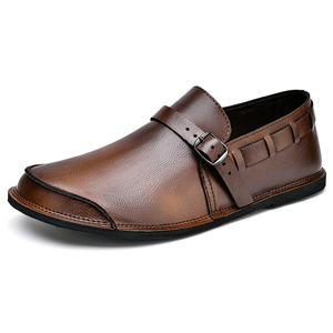 Men's Genuine Leather Buckle Non-Slip Flat Shoes