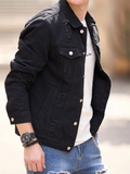 Male Hard-wearing Streetwear Ripped Denim Jacket